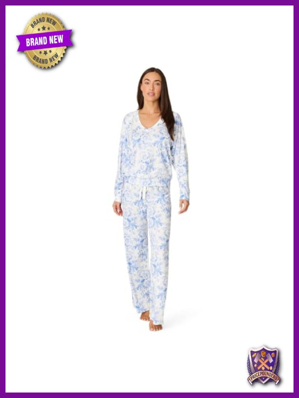 Cloud Jersey Long Sleeve V-Neck Pajama Set 2-Piece Sleepwear